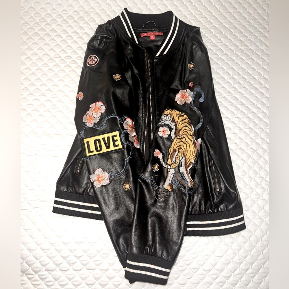 Black leather bomber jacket
